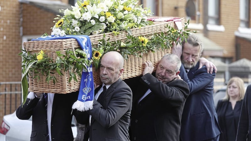 Mourners gathered in Belfast on Tuesday for the funeral of journalist, Henry McDonald. Picture by Hugh Russell 
