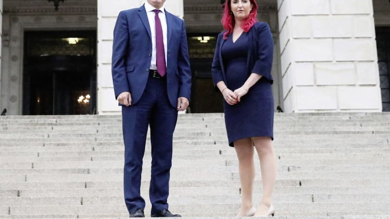 Labour Party leader Sir Keir Starmer with shadow Northern Ireland secretary Louise Haigh at Stormont last week. Picture by Peter Morrison/PA Wire 