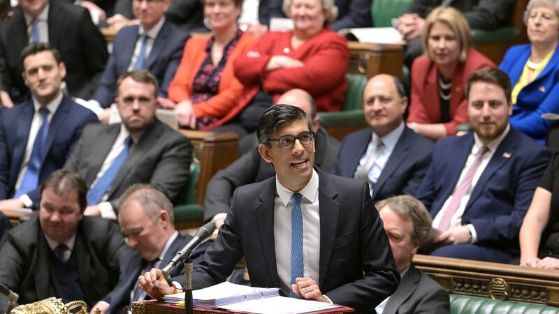  Rishi Sunak during Prime Minister's Questions in the House of Commons on Wednesday, before holding a call with Northern Ireland business leaders. Picture: UK Parliament/Jessica Taylor/PA Wire