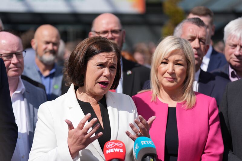 Sinn Fein leader Mary Lou McDonald (left) and Stormont First Minister Michelle O’Neill in Dublin on Sunday.
