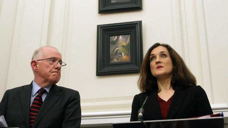 Secretary of State Theresa Villiers and the Republic&#39;s Foreign Minister Charlie Flanagan at Stormont House.  Picture by Ann McManus 