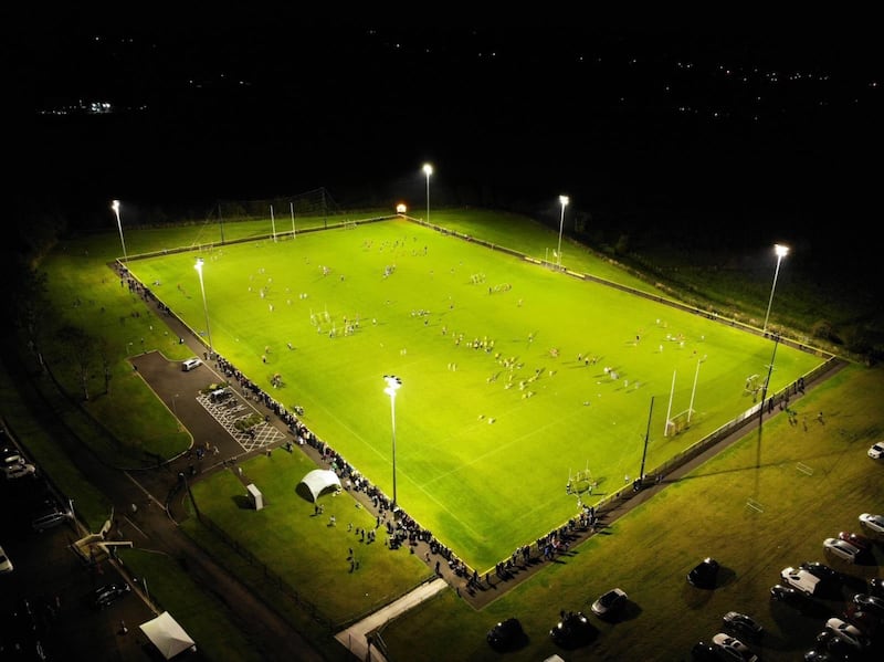 An aerial view of Roger Casement's GAC, Portglenone 'Light Up the Pitch for Paul' Tournament