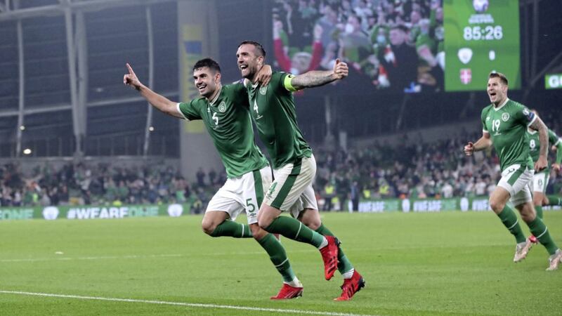 Republic of Ireland&#39;s John Egan (left) and Shane Duffy their late equaliser against Serbia on Tuesday night 