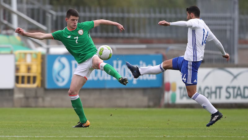 Declan Rice, pictured above in action for the Republic of Ireland U21s, is a player who is eligible to play for either England or Ireland. The player, who has played three friendly games for Ireland at senior level, has not yet made a decision on where his international future lies. Ireland manager Mick McCarthy has said he would like to build a team around him.&nbsp;