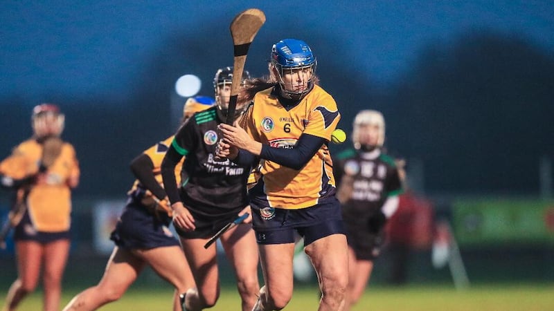 Yella pearl: Fionnuala Carr helped Clonduff into the All-Ireland Intermediate Club Camogie Final with a monster free.