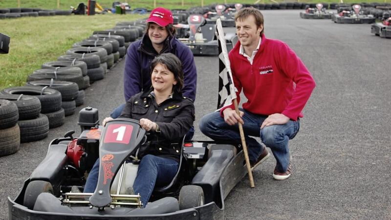 Then enterprise minister Arlene Foster pictured on Lakeland Karting&#39;s website at its official opening in 2012 