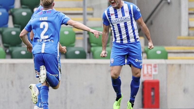 Coleraine forward Eoin Bradley will hope he can prove a handful for the Motherwell defence at the Showgrounds tonight, as the Bannsiders chase another memorable European win. Picture by Pacemaker 