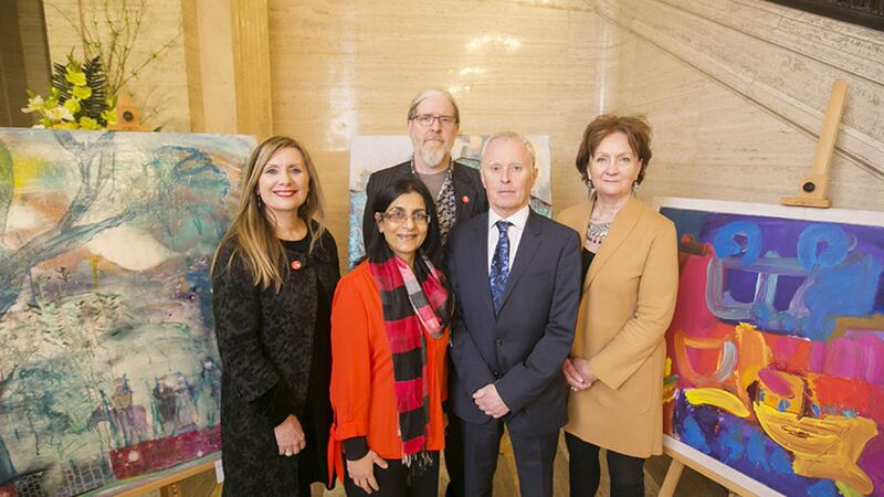 The Big Arts Debate was held in response to the draft NI Budget for 2018/19 which forecasts that the arts sector will face further cuts.  Pictured are Dr Jenny Elliott, Arts Care, Nisha Tandon, chief Executive, ArtsEkta, Conor Shields, Community Arts Partnership, Bill Woolsey, MD of Beannchor and Roisin McDonagh, Chief Exceutive,Arts Council Northern Ireland.  Picture by Brian Morrison&nbsp;