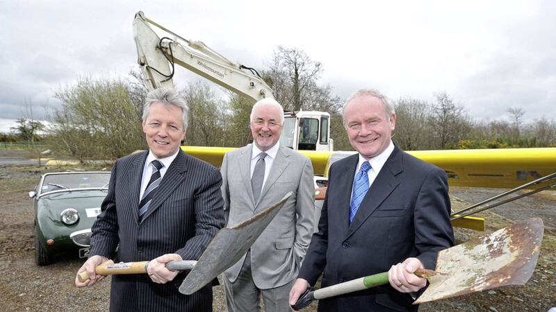 Peter Robinson and Martin McGuinness with Maze Long Kesh Development Corporation chairman Terence Brannigan at the launch of the peace centre project in 2013 