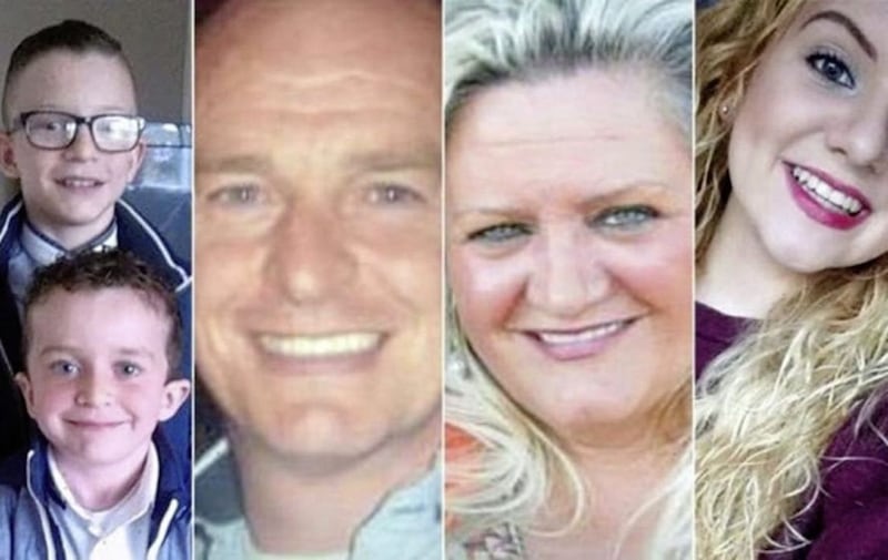Buncrana pier victims Mark McGrotty (12) and Evan McGrotty (eight), Sean McGrotty (49), Ruth Daniels (57) and Jodie Lee Daniels (14) drowned when Mr McGrotty&#39;s car slid into Lough Swilly in March 2016.  