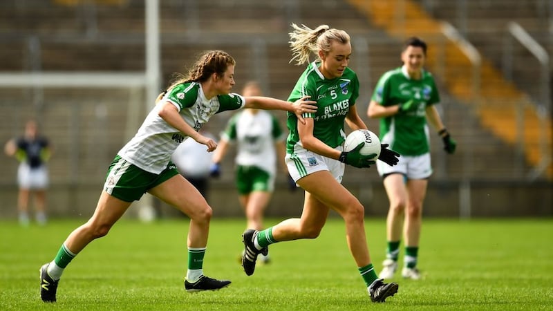 Molly McGloin of Fermanagh in action against Caroline McCarthy of London during the TG4 All-Ireland Ladies Football Junior Championship semi-final.