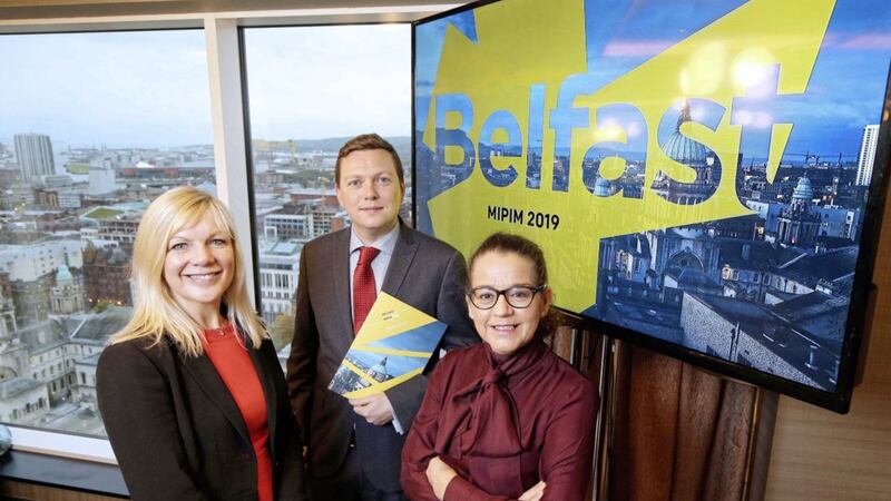 <span lang="EN-GB" style=" font-family: Arial, sans-serif;">Suzanne Wylie, chief executive, Belfast City Council;&nbsp; Donal Lyons,&nbsp;</span><span lang="EN-GB" style=" font-family: Arial, sans-serif;">chair of Belfast City Council&rsquo;s city growth and regeneration Committee; and Jackie Henry, senior partner at Deloitte Northern Ireland and chair of the Belfast at&nbsp;<span class="il">MIPIM</span>&nbsp;Taskforce</span><span lang="EN-GB" style=" font-family: Arial, sans-serif;">&nbsp;</span>