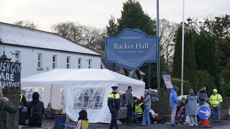 Demonstrators have gathered outside the Racket Hall Hotel in Roscrea since Thursday