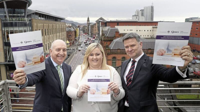 Pictured at the launch of the new Memorandum of Understanding (MOU)&rsquo; are Alan Reid, Law Society of Northern Ireland, Kirsty Finney from the National Association Estate Agents, Sam Dickey from the Royal Institution of Chartered Surveyors 