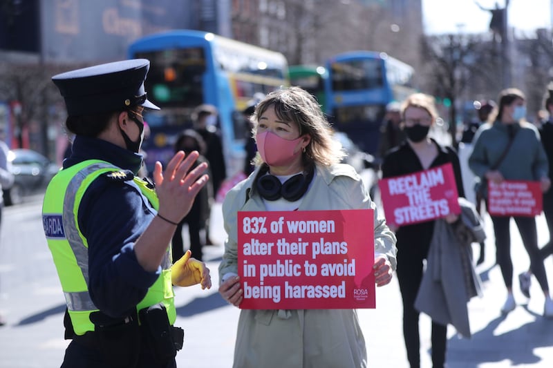 Demonstrators during a protest in <span class="red">Dublin</span> organised in remembrance of murdered Sarah Everard and in protest of continued violence against women. Picture by Niall Carson/PA Wire