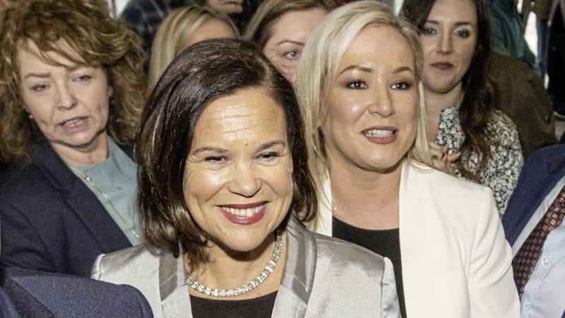While becoming the largest party in the Stormont Assembly was a significant achievement, in republican ideology it is mainly intended as a step towards the ultimate goal of a United Ireland.  Pictured at the election count in Belfast are Sinn F&eacute;in president Mary Lou McDonald with vice-president Michelle O&#39;Neill. Photo: Liam McBurney/PA. 