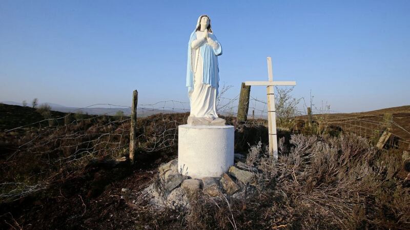 A statue of the Virgin Mary near a Mass rock in Greencastle, Co Tyrone 