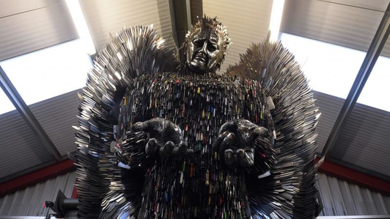 This 'Knife Angel' sculpture, made from thousands of knives, is as poignant as it is chilling