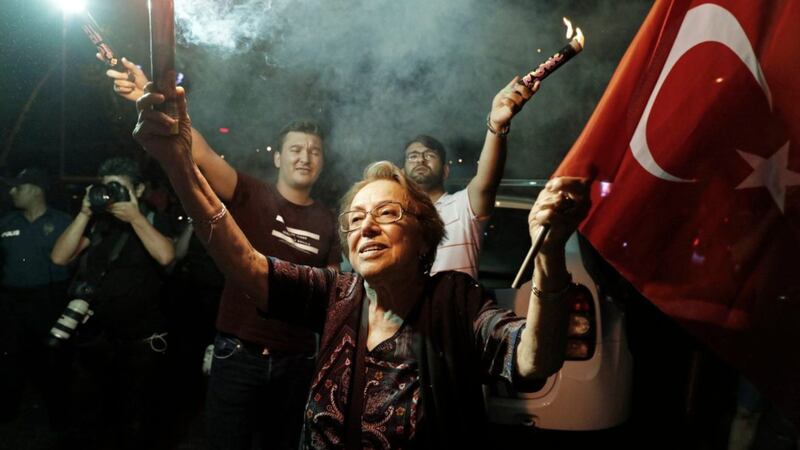 Supporters of the secular opposition Republican People&#39;s Party candidate Ekrem Imamoglu celebrate in central Istanbul on Sunday Picture by Lefteris Pitarakis 