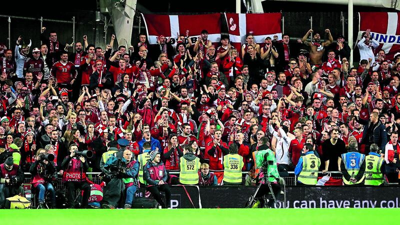 Danish fans celebrate World Cup qualification in Dublin last night