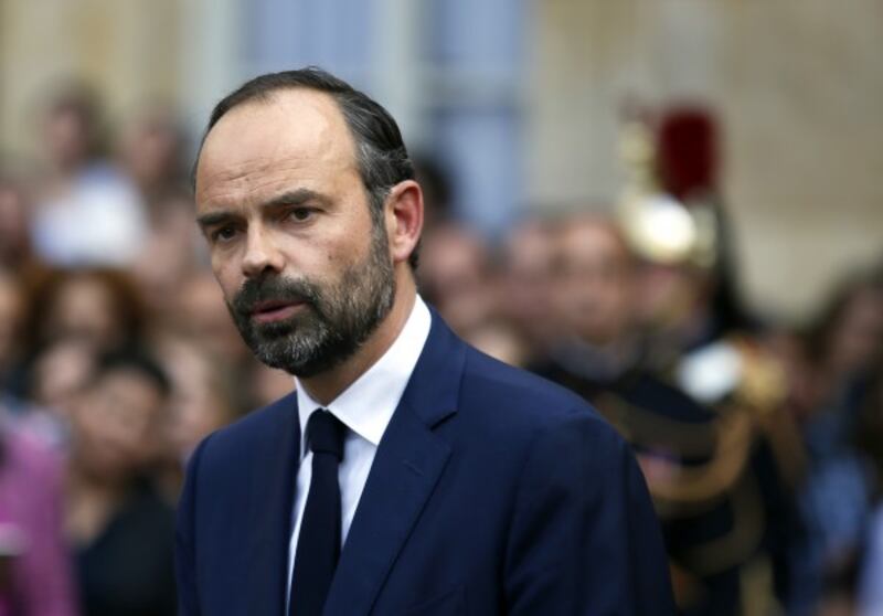 Newly appointed French prime minister Edouard Philippe speaks after the handover ceremony in Paris, Monday, May, 15, 2017.