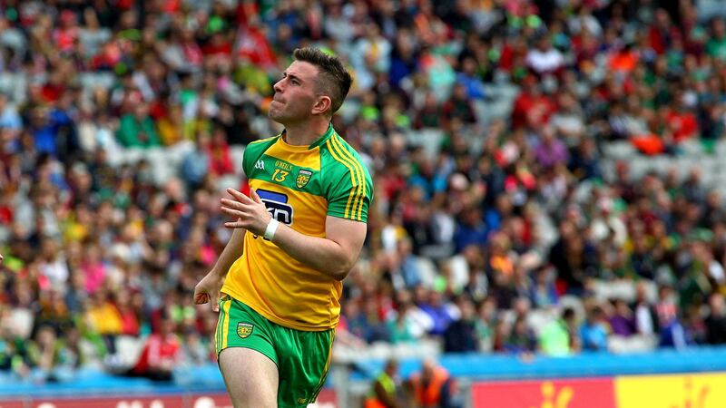 Donegal's Patrick McBrearty after kicking one of his 11 points during Saturday's All-Ireland Qualifier win over Cork<br />Picture by Seamus Loughran &nbsp;