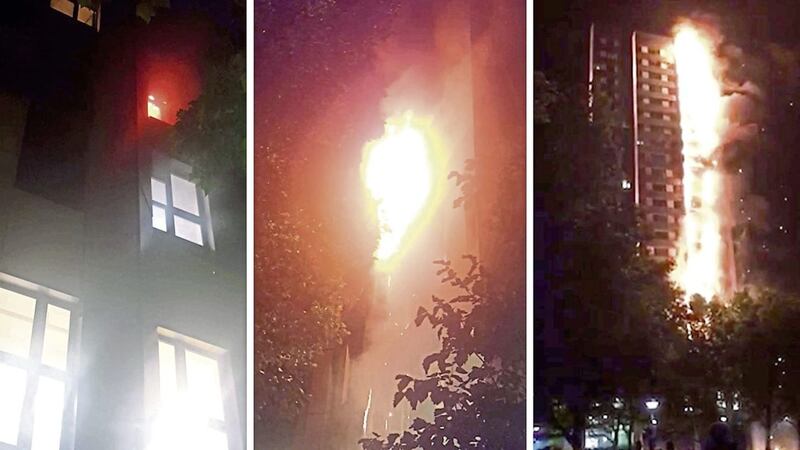The Grenfell inferno from, left to right, 01.08, 01.15 and 01.26 on June 14 last year. Picture by Grenfell Tower Inquiry, Press Association