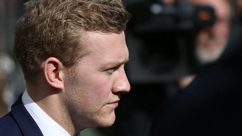 &nbsp;Stuart Olding outside court after being acuitted of rape.&nbsp;Picture by Brian Lawless, PA Wire