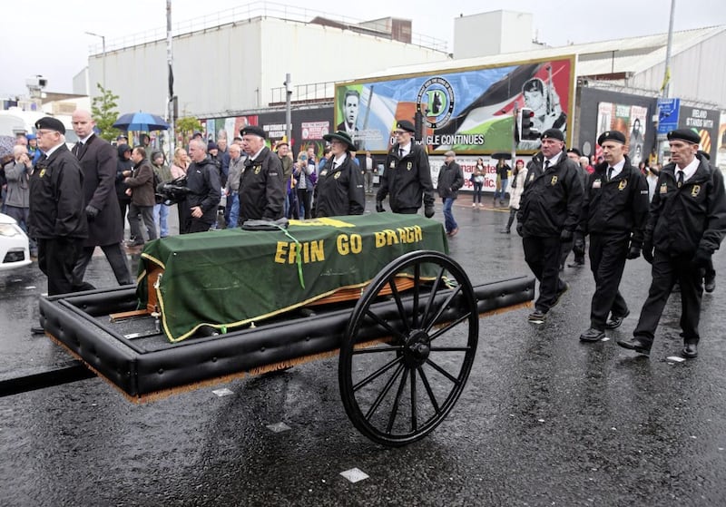 Billy McKee&#39;s coffin was draped in the flag of the United Irishmen. Picture by Mal McCann. 