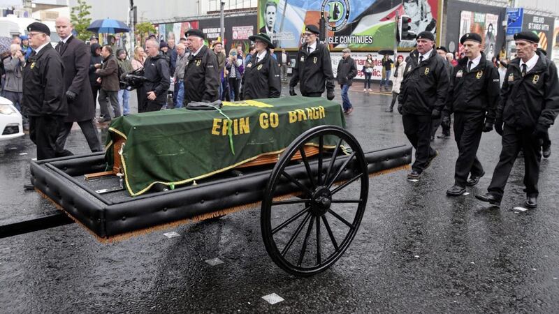 Billy McKee&#39;s coffin was draped in the flag of the United Irishmen. Picture by Mal McCann. 