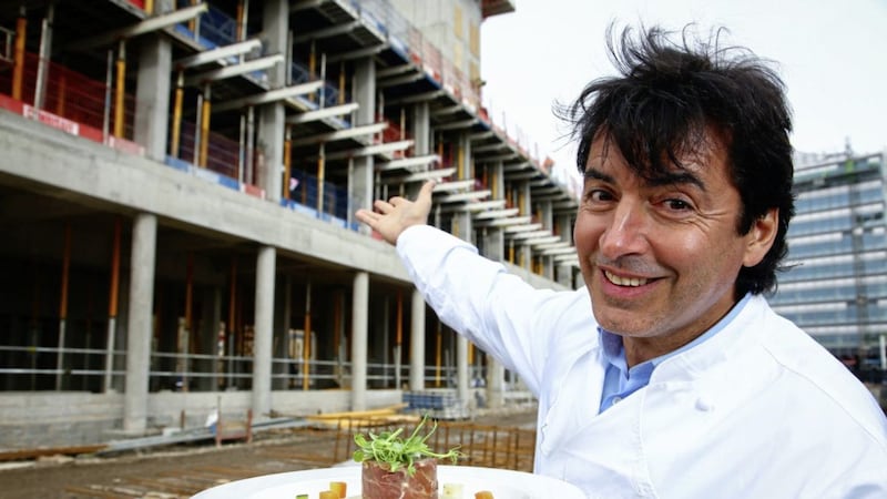 World-renowned chef Jean-Christophe Novelli surveys development work at his new restaurant at Belfast City Quays, due to open in March 2018 