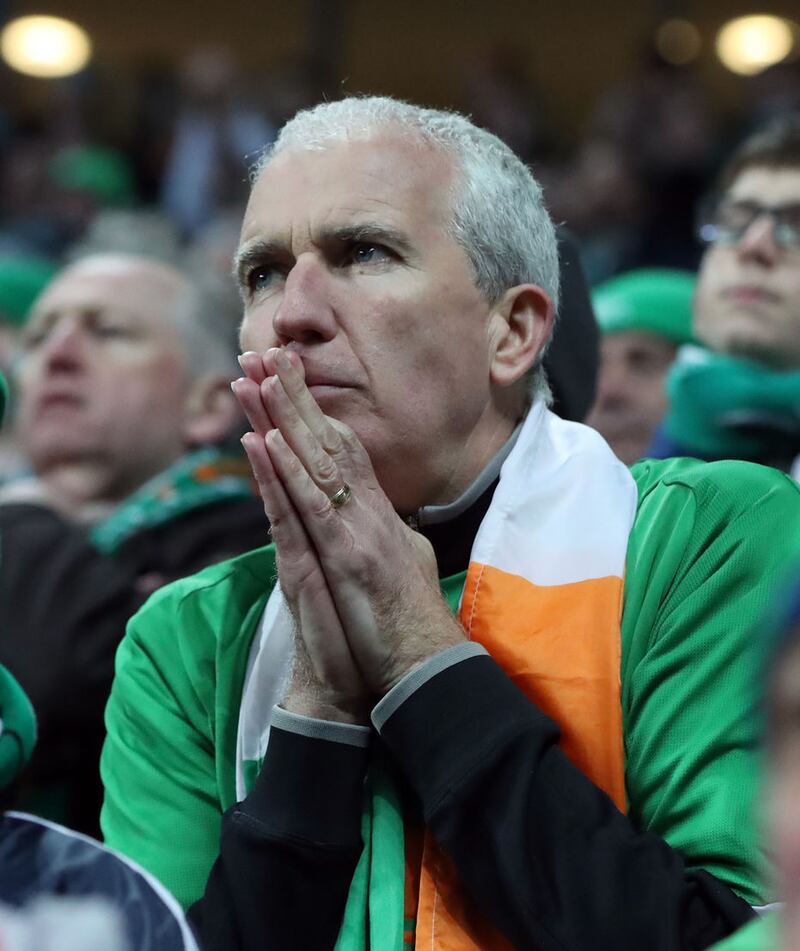ON A WING AND A PRAYER: One of the thousands of Republic of Ireland fans, who flew into Denmark for the FIFA World Cup qualifying play-off first leg match,&nbsp; prays for a good result at the Parken Stadium, Copenhagen.&nbsp;