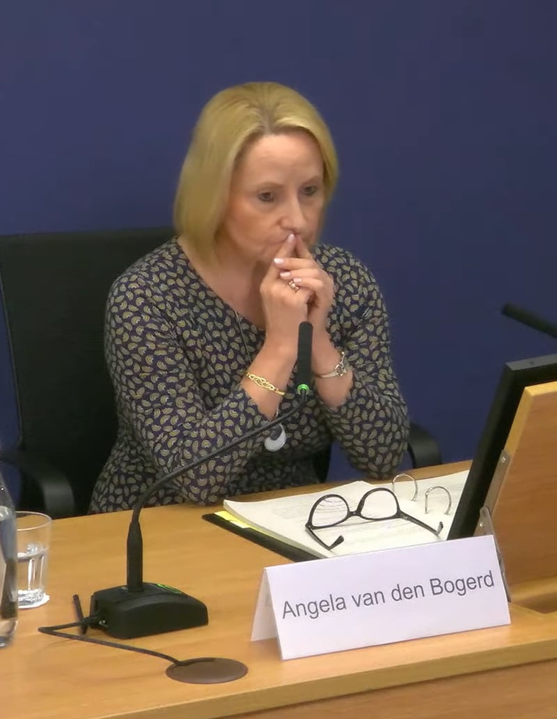 Angela van den Bogerd giving evidence to the inquiry