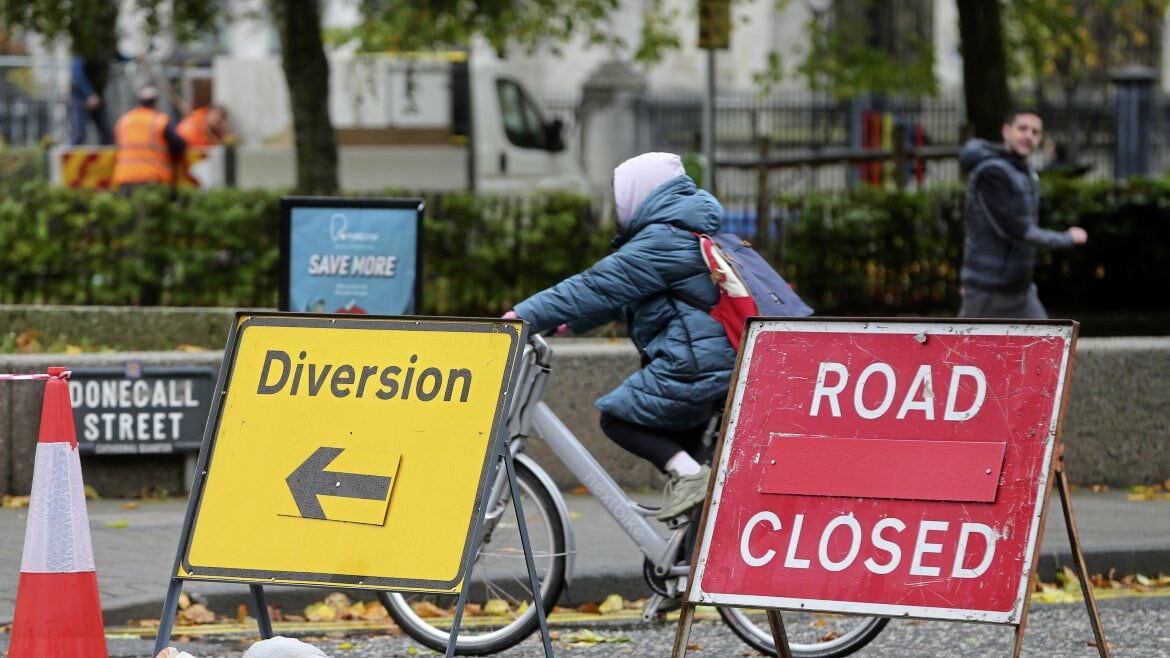 Donegall Street closure due to the fire recently at the Cathedral Buildings. PIcture Mal McCann.