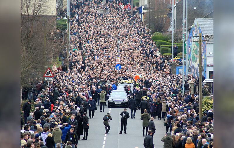 &nbsp;Thousands of people lined the streets of the Bogside as Martin McGuinness' remains passed. Picture by &nbsp;Margaret McLaughlin