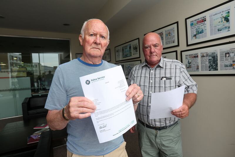 Liam Shannon and Jim Auld  two of the hooded men who recieved an opology from the PSNI over treatment they recieved more than 50. years ago. Picture Mal McCann