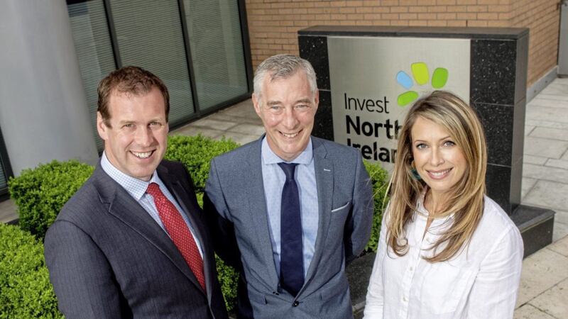 Futrli chief executive Hannah Dawson with Invest NI&#39;s Steve Harper (left) and Graeme Wilkinson from the Department for the Economy 