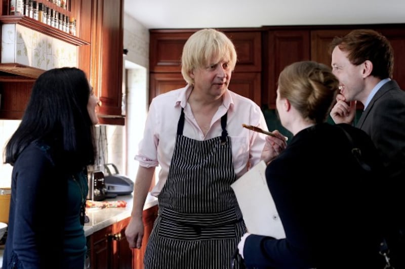 actor Will Barton portraying Boris Johnson holding a curry night in the BBC Two drama documentary Theresa vs. Boris: How May became PM. (Katherine Edwards/Juniper Commun/Press Association Images).