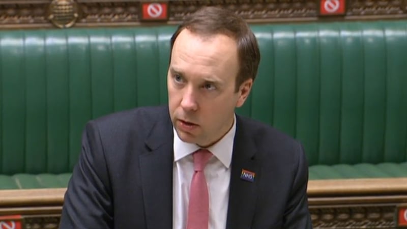 British health secretary Matt Hancock speaking in the House of Commons today