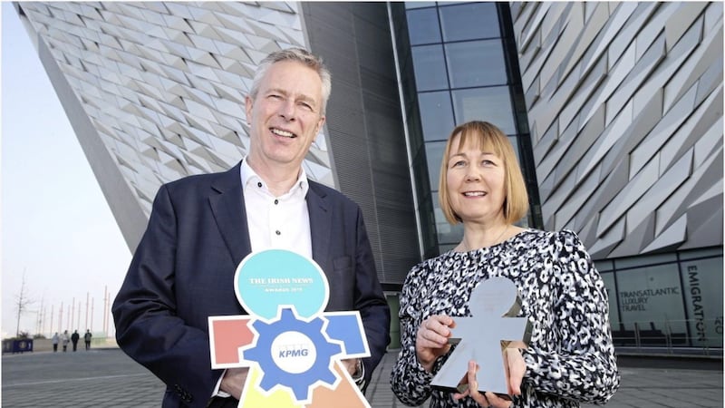 John Hansen, partner at KPMG Ireland and Julie Thompson, marketing manager pictured at the launch of the Irish News Workplace and Employment awards 