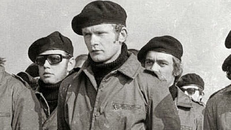 Martin McGuinness pictured as part of an IRA colour party in 1972. 