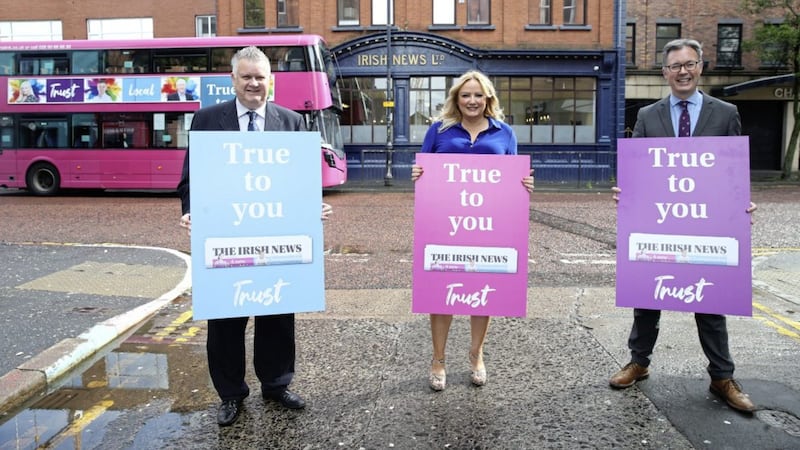 TRUE TO YOU: Launching the Irish News&#39; bus T-side campaign are (from left) the paper&#39;s business editor Gary McDonald, security correspondent Allison Morris and marketing managing John Brolly. Photo: Hugh Russell 