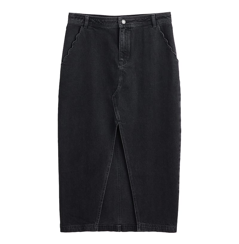 Oliver Bonas Washed Black Scalloped Pocket Denim Skirt