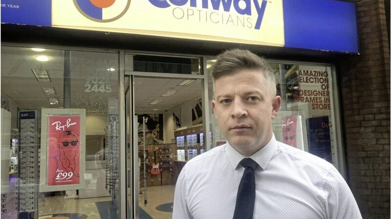 Optician Michael Connor, who owns Conway Opticians in Castle Street in Belfast city centre, said it was a &quot;worrying time&quot; following news that some of the traders are to be evicted to make way for redevelopment. Picture by Hugh Russell 