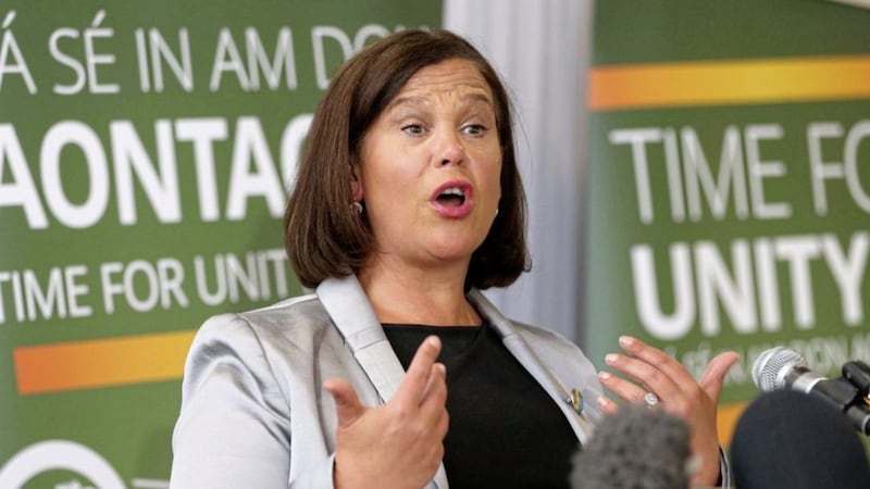 Sinn Fein president Mary Lou McDonald delivers a speech in the Balmoral Hotel in west Belfast. Picture by Mal McCann. 