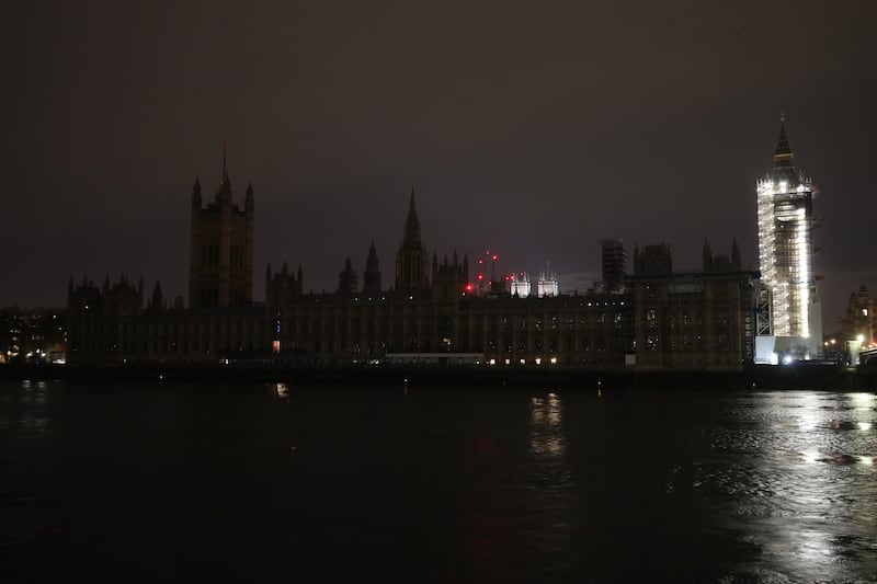 The Palace of Westminster in central London goes dark for Earth Hour in 2021