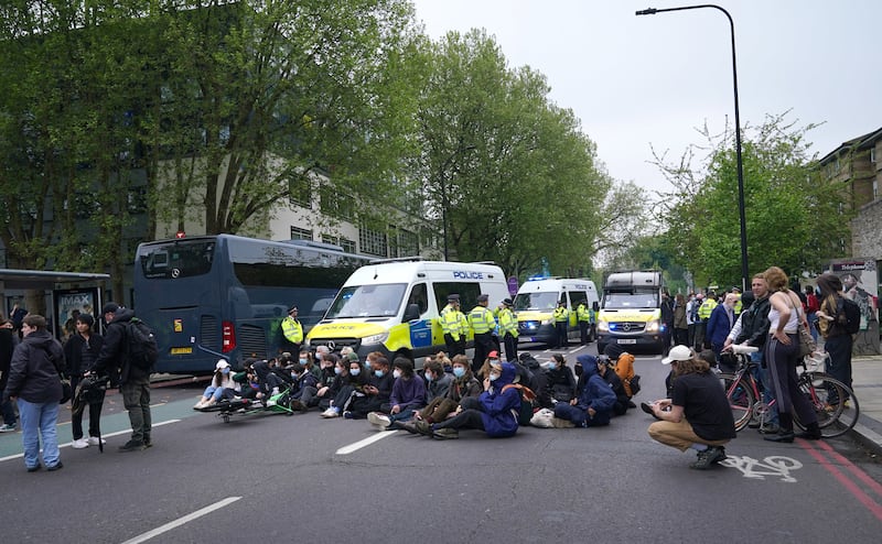Protesters blocked the road