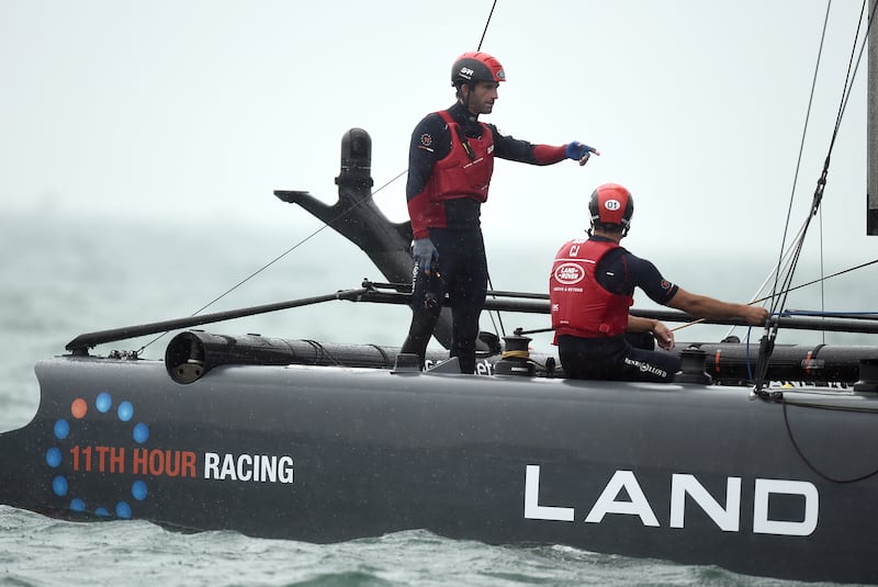 Sir Ben Ainslie, left, during the Americas Cup in Portsmouth in 2015