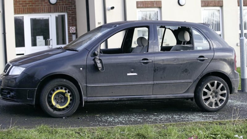 A car was vandalised in an attack at Lagmore Avenue in west Belfast. Picture by Hugh Russell. 