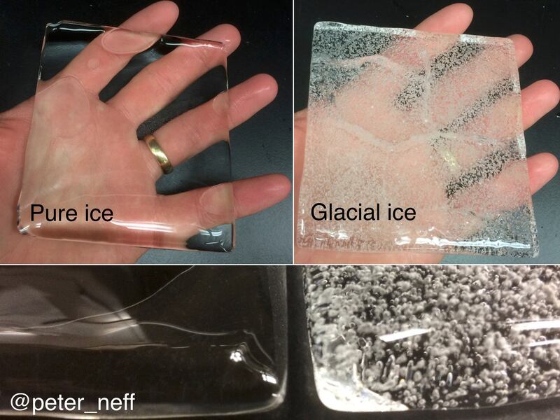 A comparison of pure ice and the ice taken from the glacier